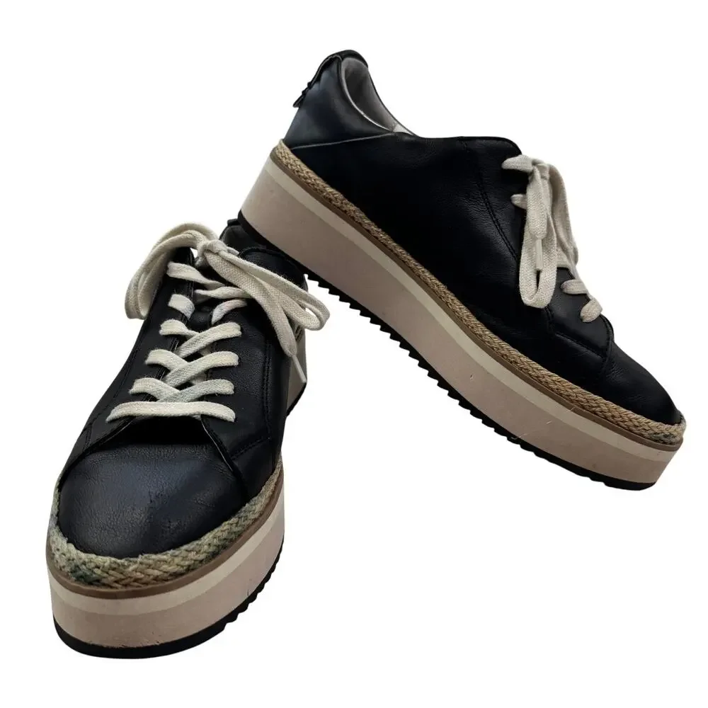 Dolce Vita Tinley Lace Up Platform Black Leather Sneakers Women's Size 9.5